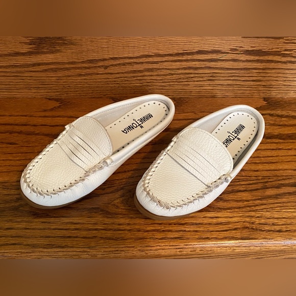 Minnetonka White Leather Loafers - Picture 2 of 7
